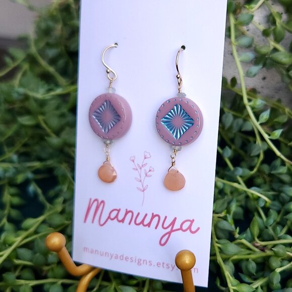 Boho Semi-Precious Stone Dangle Earrings - White, Blue, Purple - Picture 9 of 10